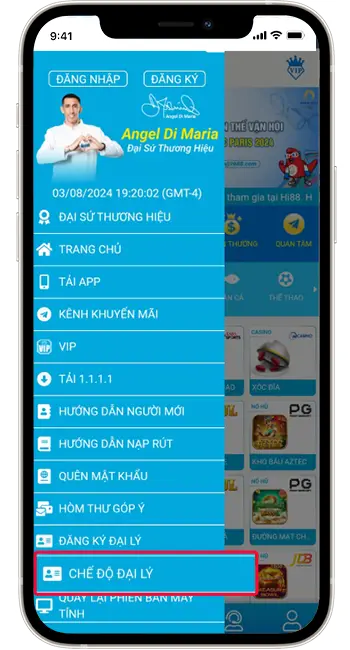 Bước 1: Chọn "CHẾ ĐỘ ĐẠI LÝ".
